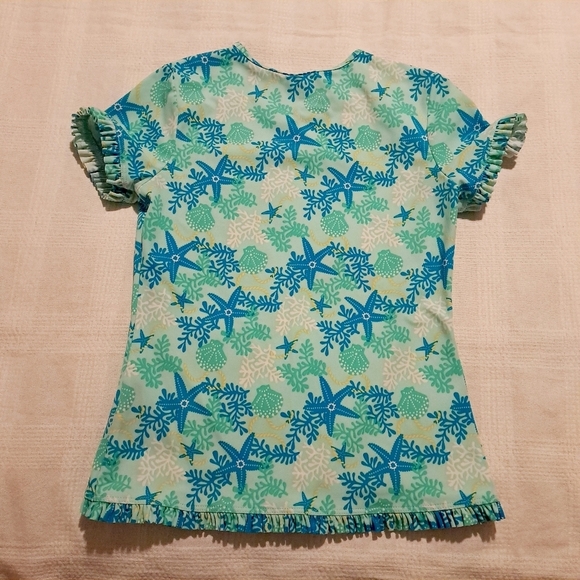 Lands End girls Medium or 10/12 teal swim rash guard - Picture 3 of 3